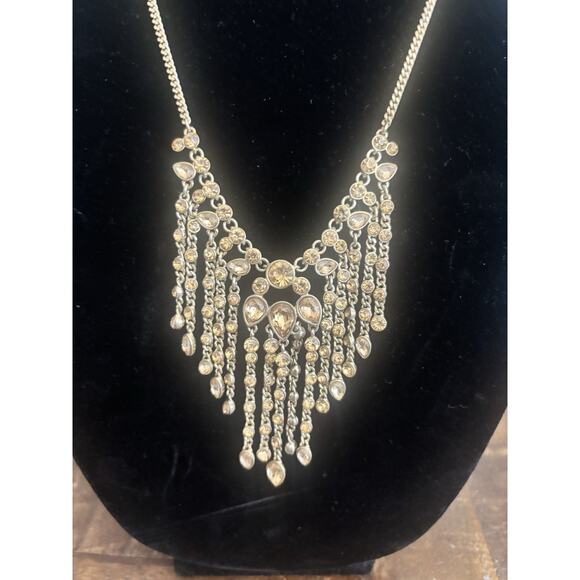 Givenchy Gold Tone & Crystal Waterfall Necklace - 21" Adjustable - Picture 8 of 16